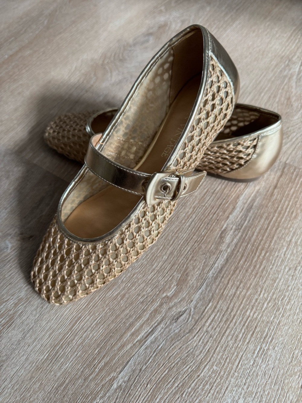 Woven Metallic Gold Mary Jane Flats